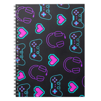 Neon Gamer Controller and Hearts Pattern Notitieboek