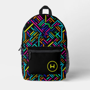 Neon-gamer geometrisch monogram bedrukte rugzak