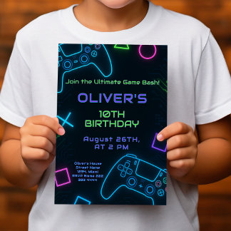 Neon Gamer Party - Verjaardag van het videospel Kaart