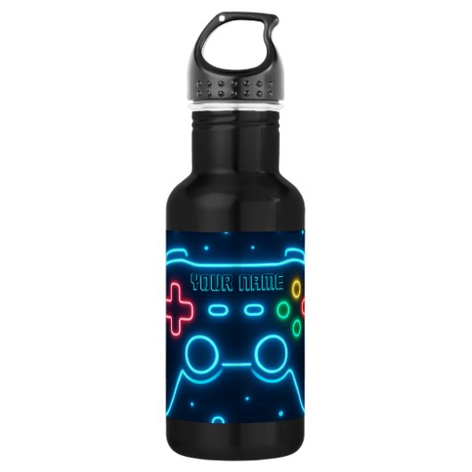 Neon Gamer Water Bottle – Aangepaste naam Waterfles (Voorkant)