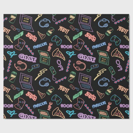 Neon Gamer Wrapping Paper Cadeaupapier (Vlak)