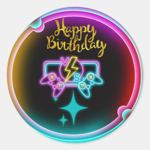 Neon Gaming Verjaardagsfeest Ronde Sticker