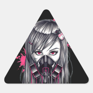 Neon Gas Mask Girl Driehoek Sticker