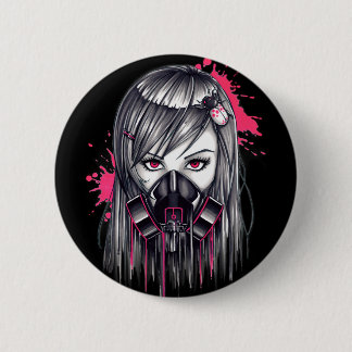 Neon Gas Mask Girl Ronde Button 5,7 Cm
