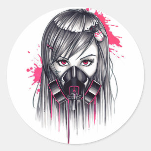 Neon Gas Mask Girl Ronde Sticker
