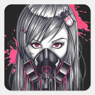 Neon Gas Mask Girl Vierkante Sticker