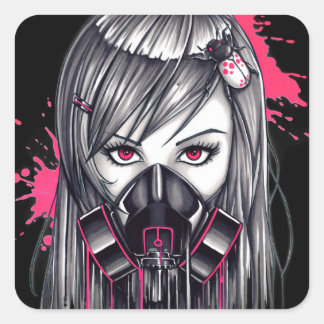 Neon Gas Mask Girl Vierkante Sticker