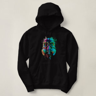 Neon Gas Mask: Vibrant Chaos Kunst Hoodie