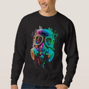 Neon Gas Mask: Vibrant Chaos Kunst Trui