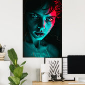 Neon Gaze: Cracked Reality Portrait Poster (Thuiskantoor)