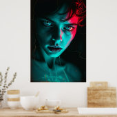 Neon Gaze: Cracked Reality Portrait Poster (Keuken)