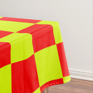 Neon Geel en Rood Geruite Checkerboard Tafelkleed