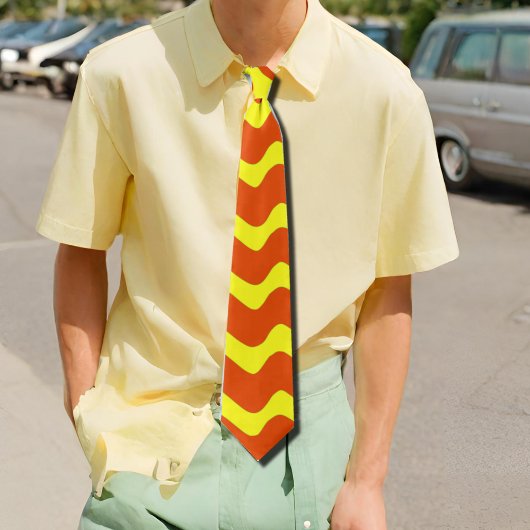 Neon geel & oranje retro golven stropdas