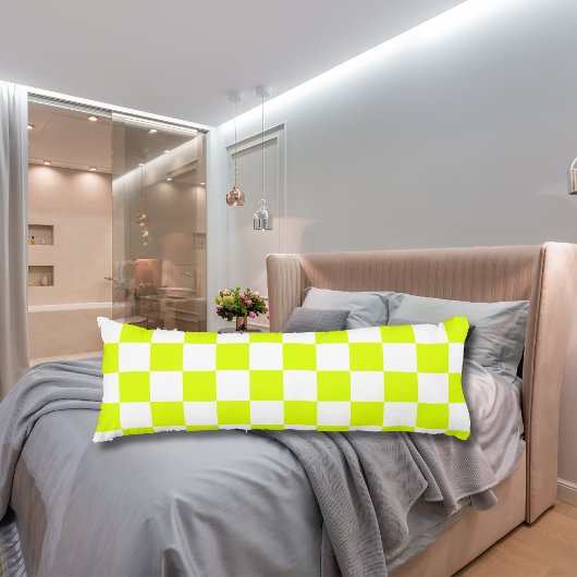 Neon Geel Wit Geruit Schaakbord Lichaamskussen