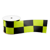 Neon Geel Zwart Geruit Schaakbord Lint (Spoel)