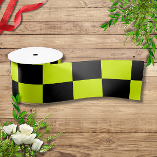 Neon Geel Zwart Geruit Schaakbord  Lint