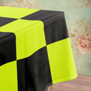 Neon Geel Zwart Geruit Schaakbord Tafelkleed