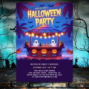 Neon Geesten & Pompoen Tropische Bar Halloween Fee Kaart