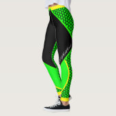 Neon Gelb Schwarz Grüne Punkte Streifen Leggings (Links)