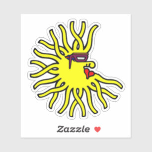 Neon gele zonwezentje met bril sticker