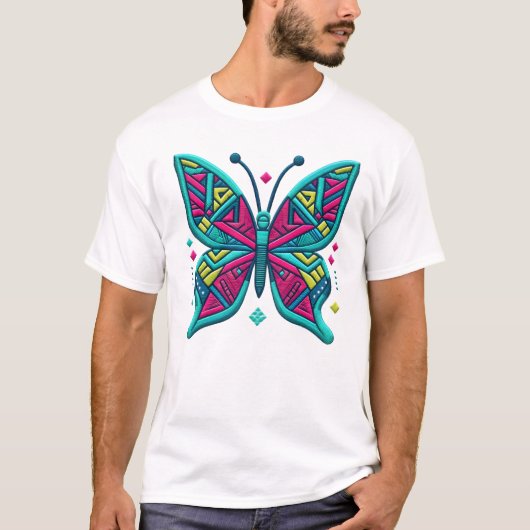 Neon Geo Butterfly Iron-On Patch Art T-shirt (Voorkant)