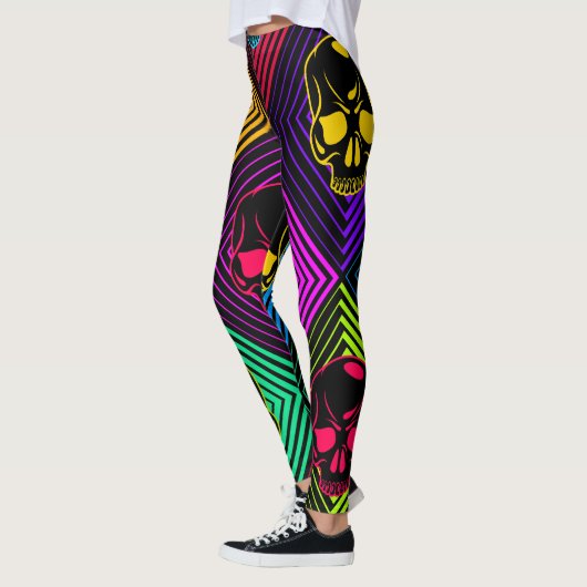 Neon geometrisch schedelpatroon leggings (Links)