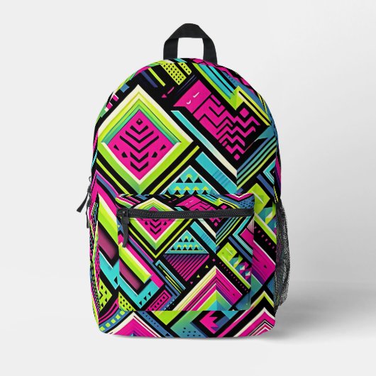 Neon geometrische retro vibes bedrukte rugzak (Voorkant)