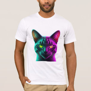 Neon Gespleten Toon Synthwave Kat Portret T-shirt
