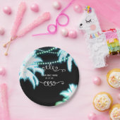 Neon Ggloing Palm Trees Beach Summer Party Papieren Bordje (Feest)