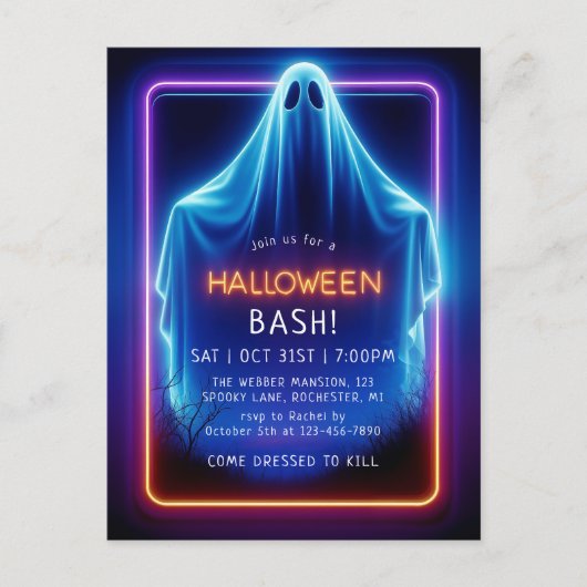 Neon Ghost Halloween Briefkaart (Voorkant)