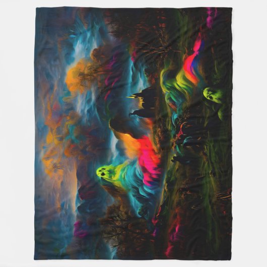 Neon Ghosts in a Haunted Fantasy Landscape Fleece Deken (Voorkant)