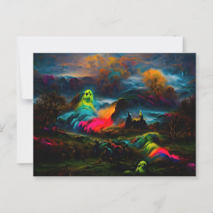 Neon Ghosts in een spookachtig fantasylandschap Briefkaart