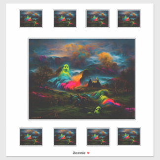 Neon Ghosts in een spookachtig fantasylandschap Sticker