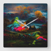 Neon Ghosts in een spookachtig fantasylandschap Vierkante Klok (Voorkant)