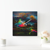 Neon Ghosts in een spookachtig fantasylandschap Vierkante Klok (Huis)