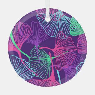 Neon Gingko Bladeren: Heldere bloemen. Glas Ornament