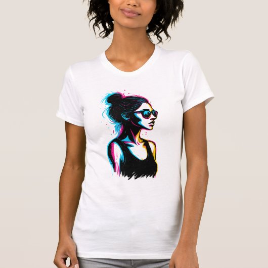 Neon Girl Profile Graphic Tee T-shirt (Voorkant)