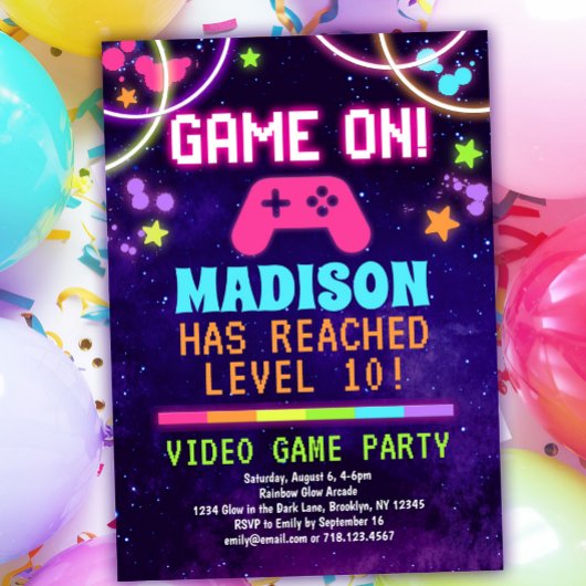 Neon Girls Video Game Birthday Kaart