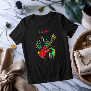 Neon Gitaar Lijn Kunst   Levendig Muzikaal T-Shirt