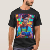 Neon Glare Gaming Controller Design T-shirt (Voorkant)