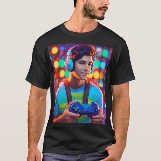 Neon Glare Gaming Controller Design T-shirt (Voorkant)