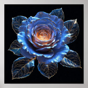 💙 Neon Glas Blauwe Roos Gloeiende Fantasie Bloems Poster