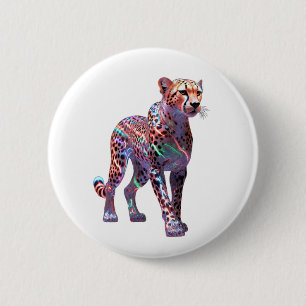 Neon Glas Cheetah Kunst – Kleurrijke Energie Snelh Ronde Button 5,7 Cm