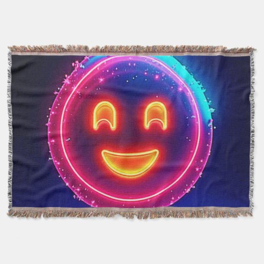 Neon Glimlach: Helder Gelukkig Glow-ontwerp Deken (Voorkant)