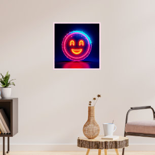 Neon Glimlach: Helder Gelukkig Glow-ontwerp Poster