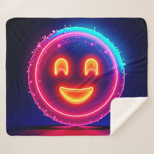 Neon Glimlach: Helder Gelukkig Glow-ontwerp Sherpa Deken