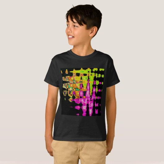 Neon Glitch Abstracte kunst Poster Print T-shirt (Voorkant volledig)