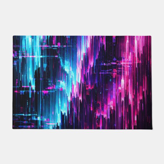 Neon Glitch Datastroom Abstract Deurmat (Voorkant)