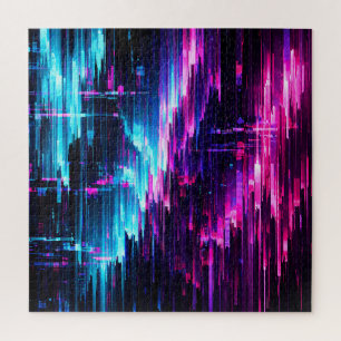 Neon Glitch Datastroom Abstract Legpuzzel