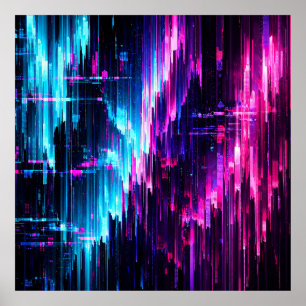 Neon Glitch Datastroom Abstract Poster
